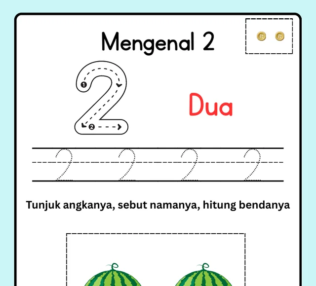 Aktivitas mengenal angka dua dan menghitung semangka