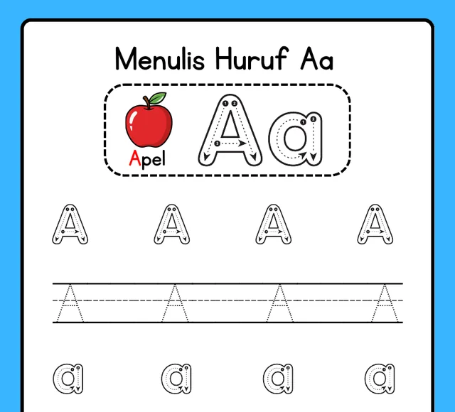 Aktivitas menulis huruf A dengan panduan arah